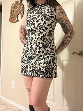 Black & White 70s mod jacquard Mini Dress